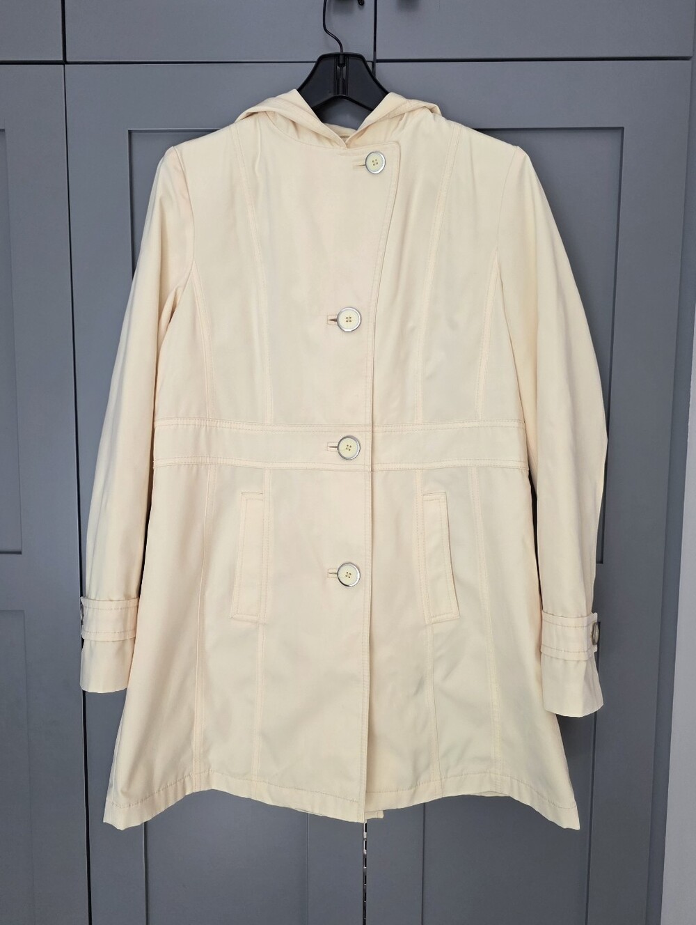 Womens Butter Yellow Rain Jacket Medium Light Mid Length Travel Commute Trench